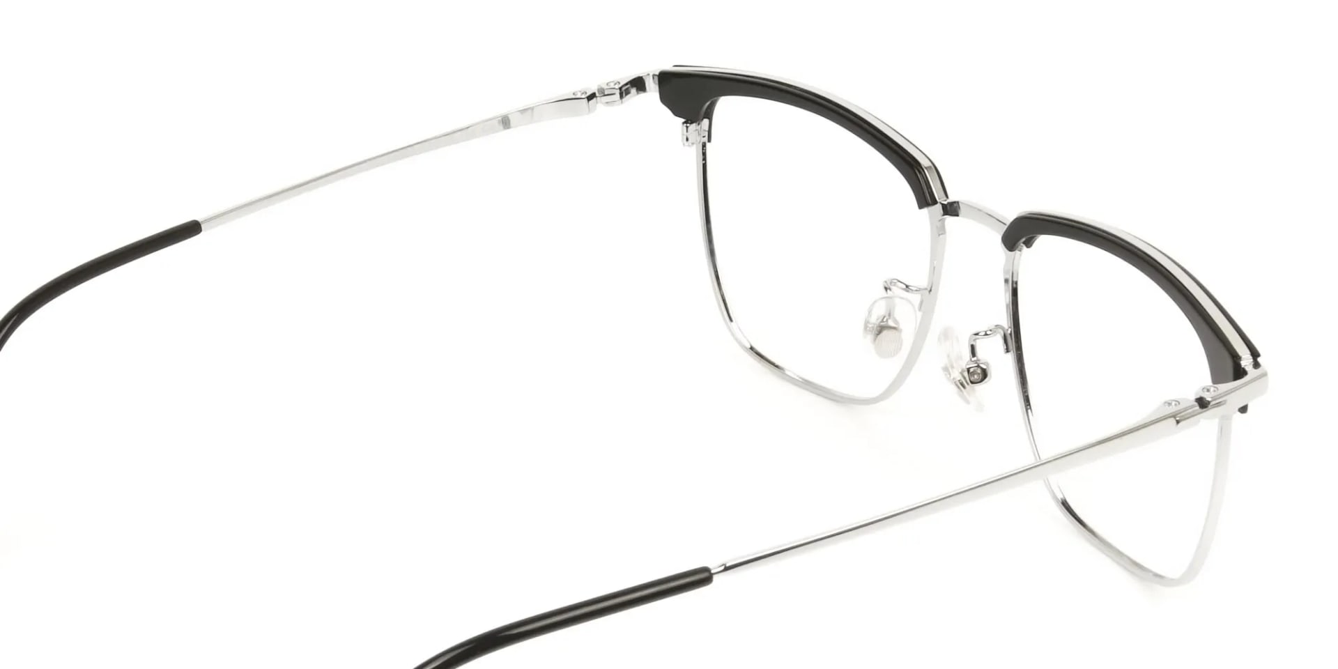 Square Black & Silver Browline Glasses - 2