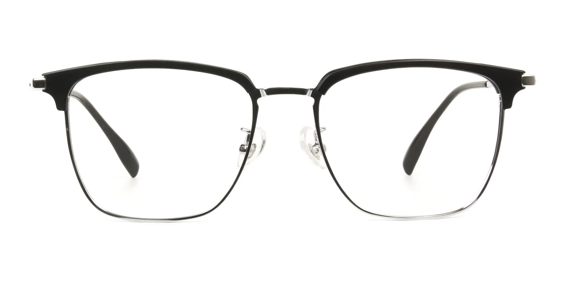 Square Black & Silver Browline Glasses - 2