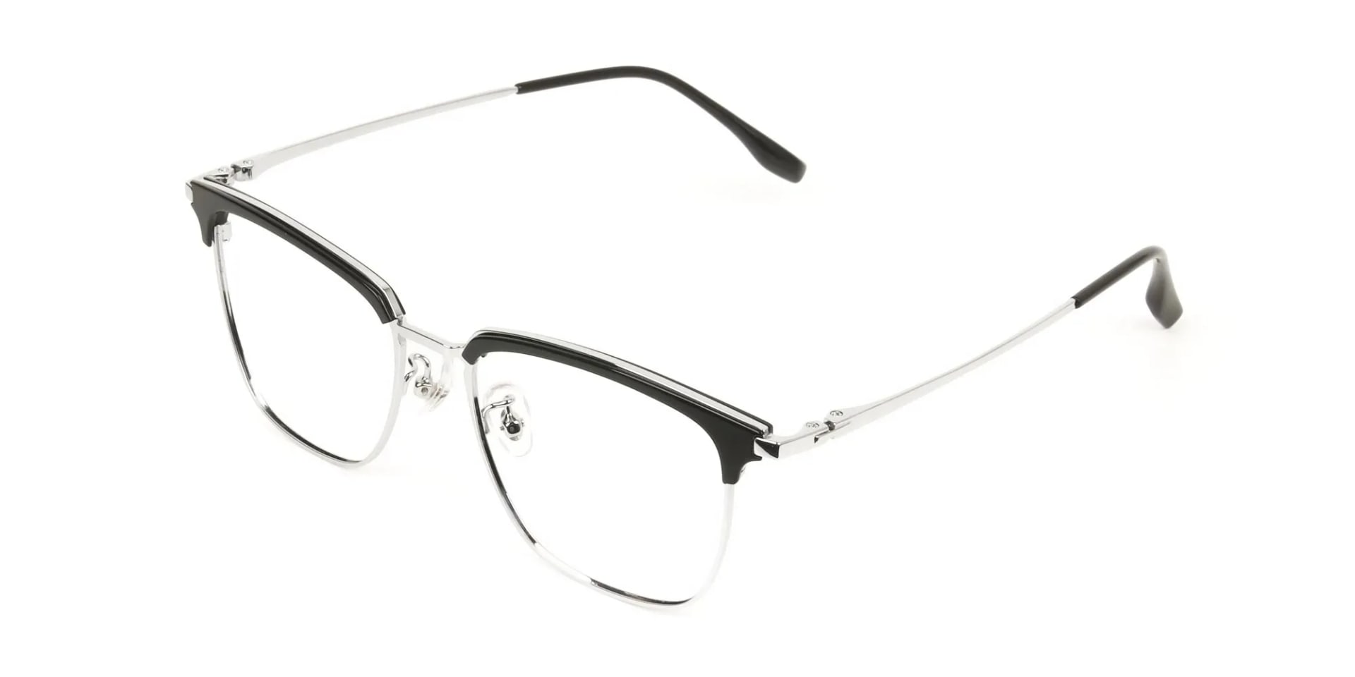 Square Black & Silver Browline Glasses - 2
