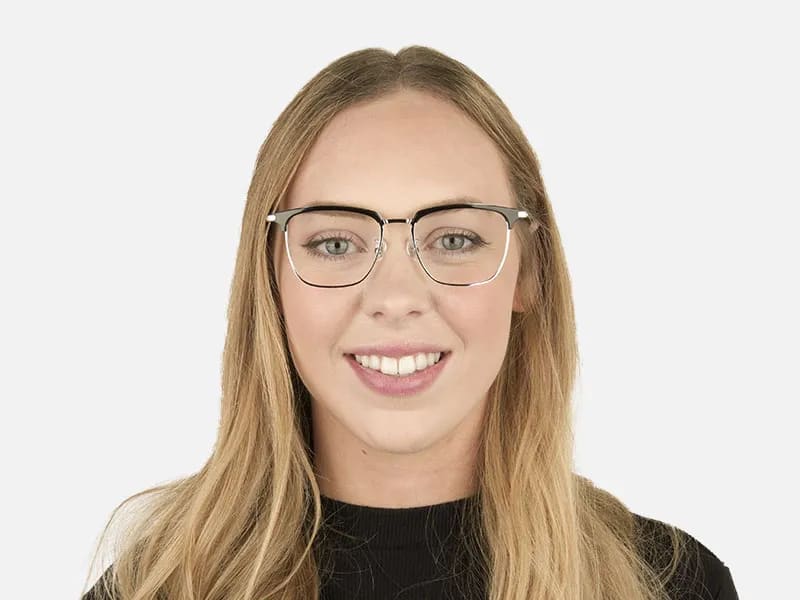 Square Black & Silver Browline Glasses - 2