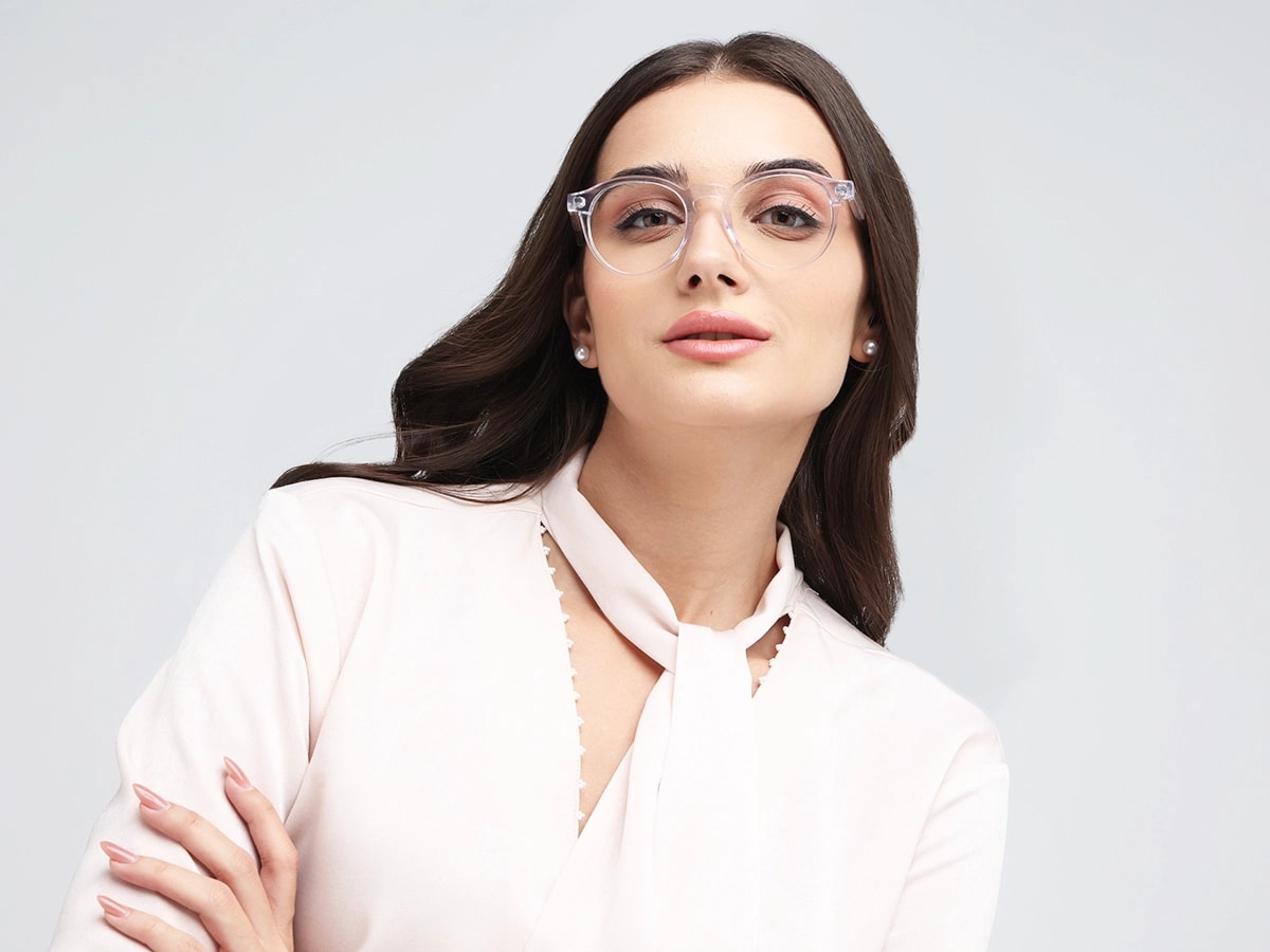 Crystal Clear Oval Keyhole Bridge Eyeglasses 51