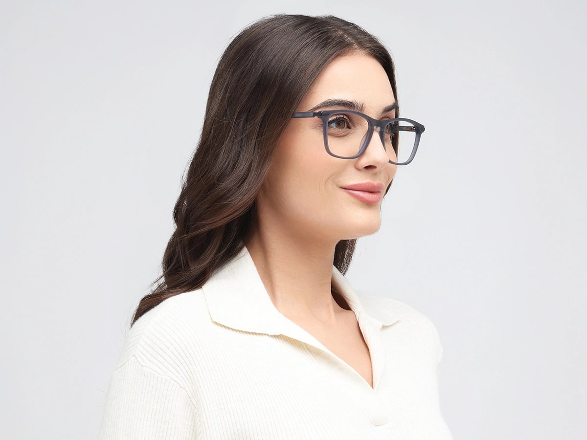 Matte Grey Rectangle Keyhole Glasses 53