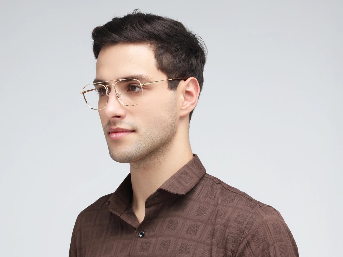 Gold Square Double Bridge Eyeglasses 42