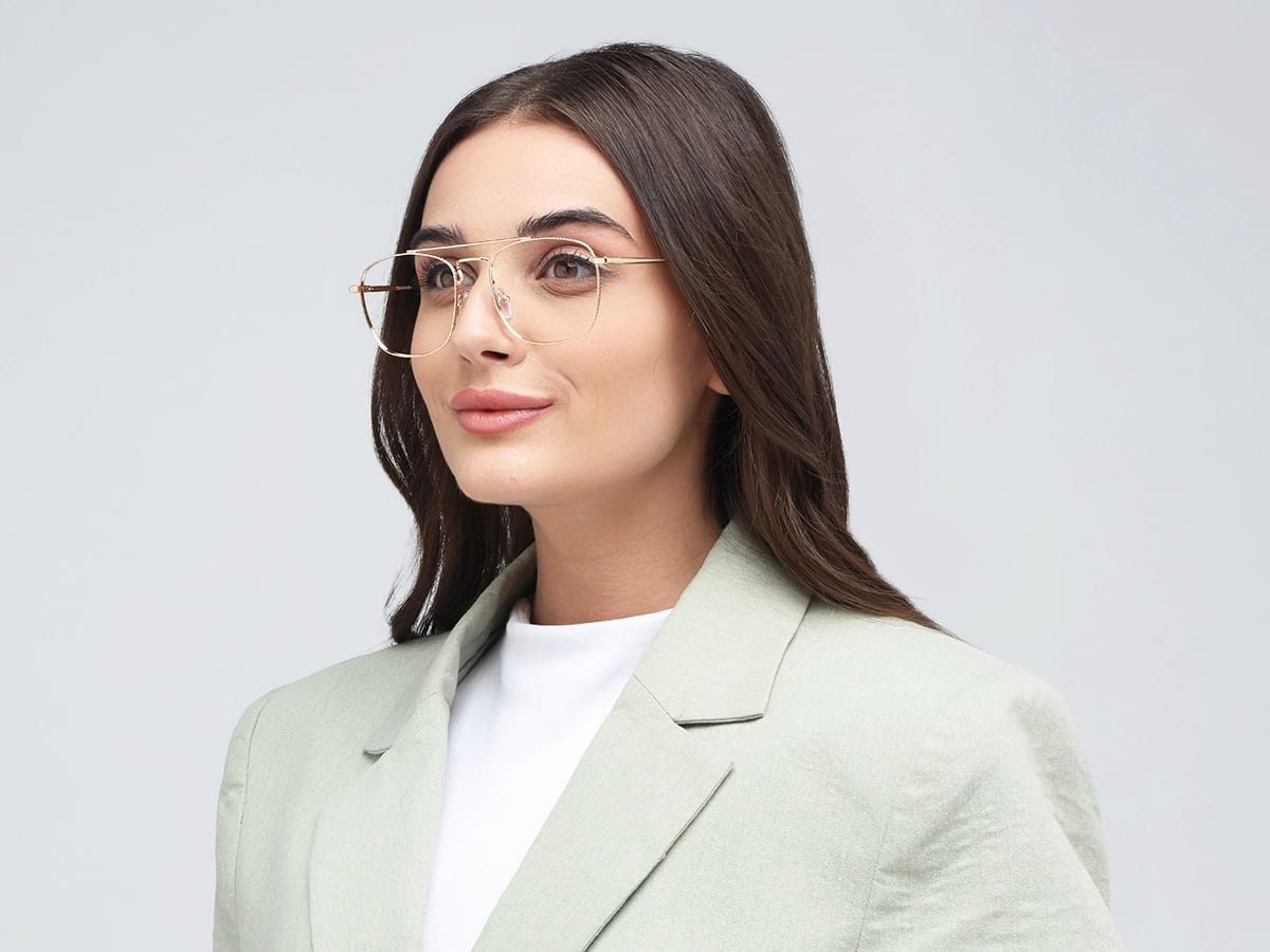 Gold Square Double Bridge Eyeglasses 51