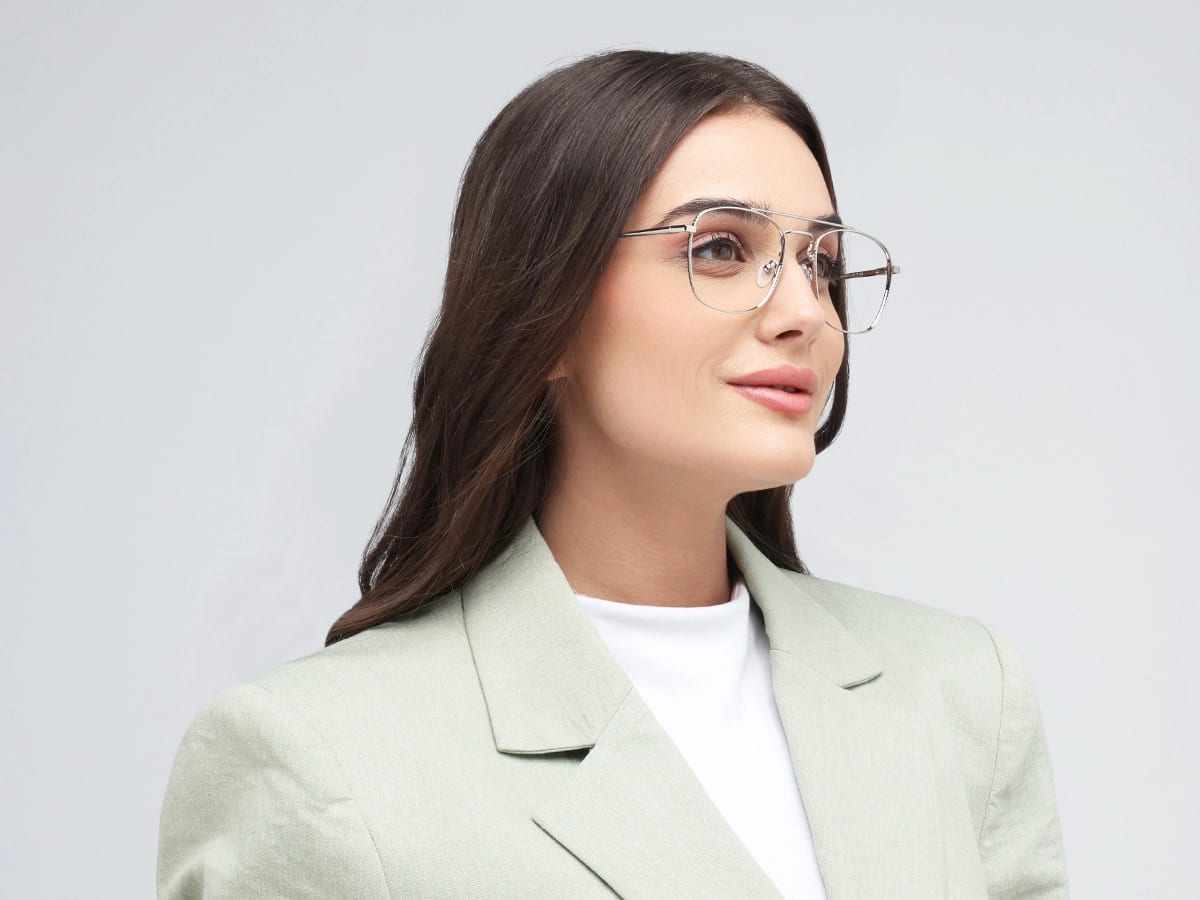 Silver & Black Double Bridge Pilot Eyeglasses 53