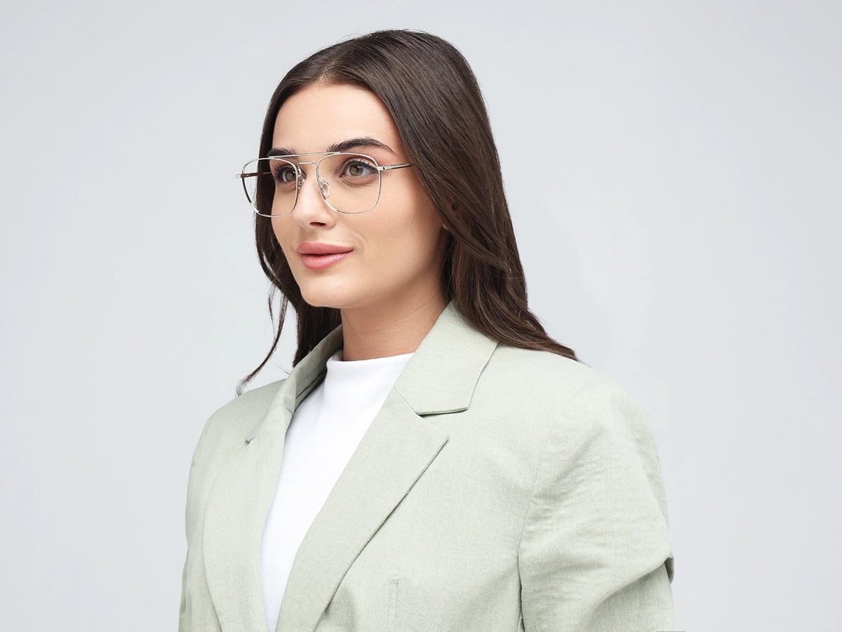 Silver & Black Double Bridge Pilot Eyeglasses 52