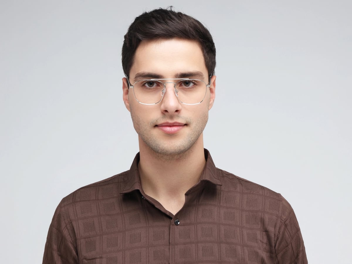 Silver & Black Double Bridge Pilot Eyeglasses 41