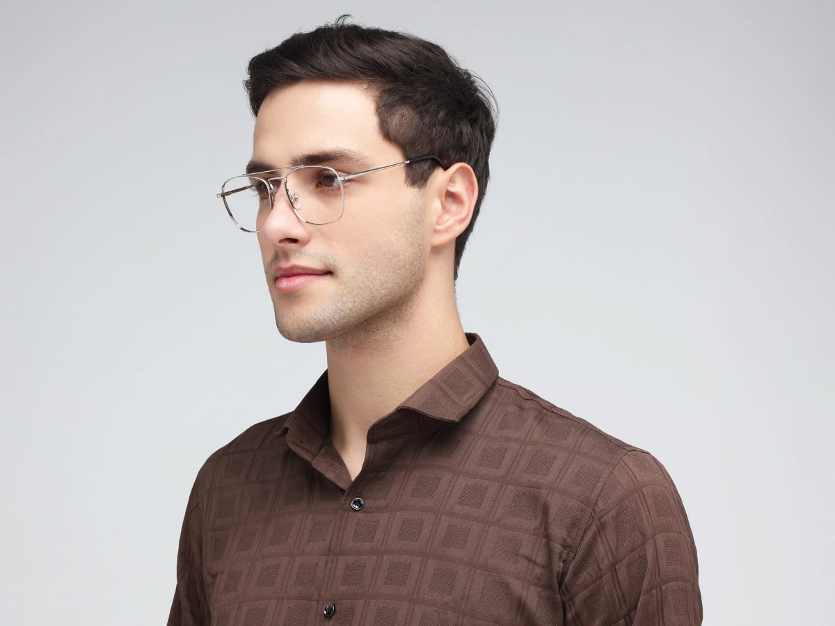 Silver & Black Double Bridge Pilot Eyeglasses 42