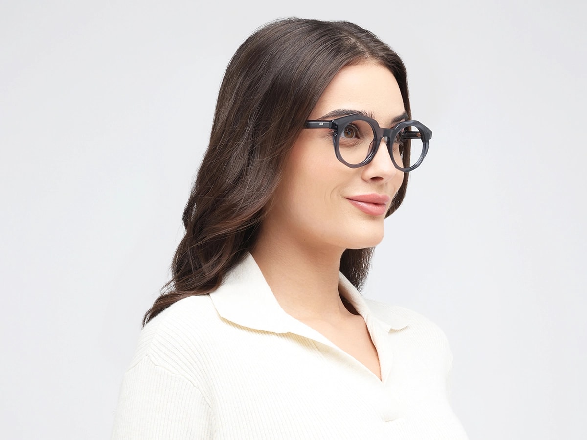 Crystal Slate Grey Round Oval Glasses 53