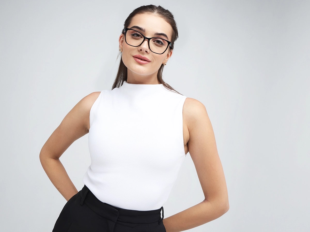 Black Square Cateye Acetate Eyeglasses 52