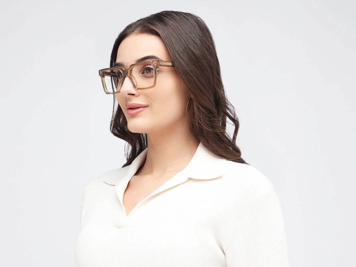 Crystal Dull Brown Acetate Square Eyeglasses 52
