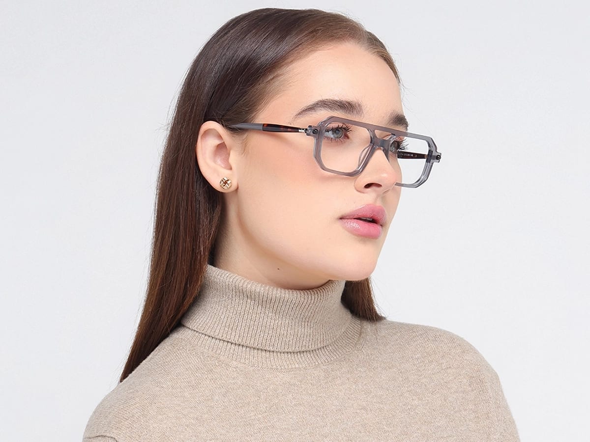 Grey Rectangle Eyeglasses 53