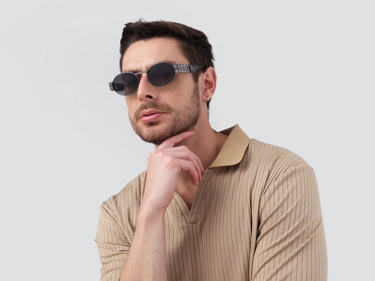 Matte Grey Oval Full Rim Sunglasses 41