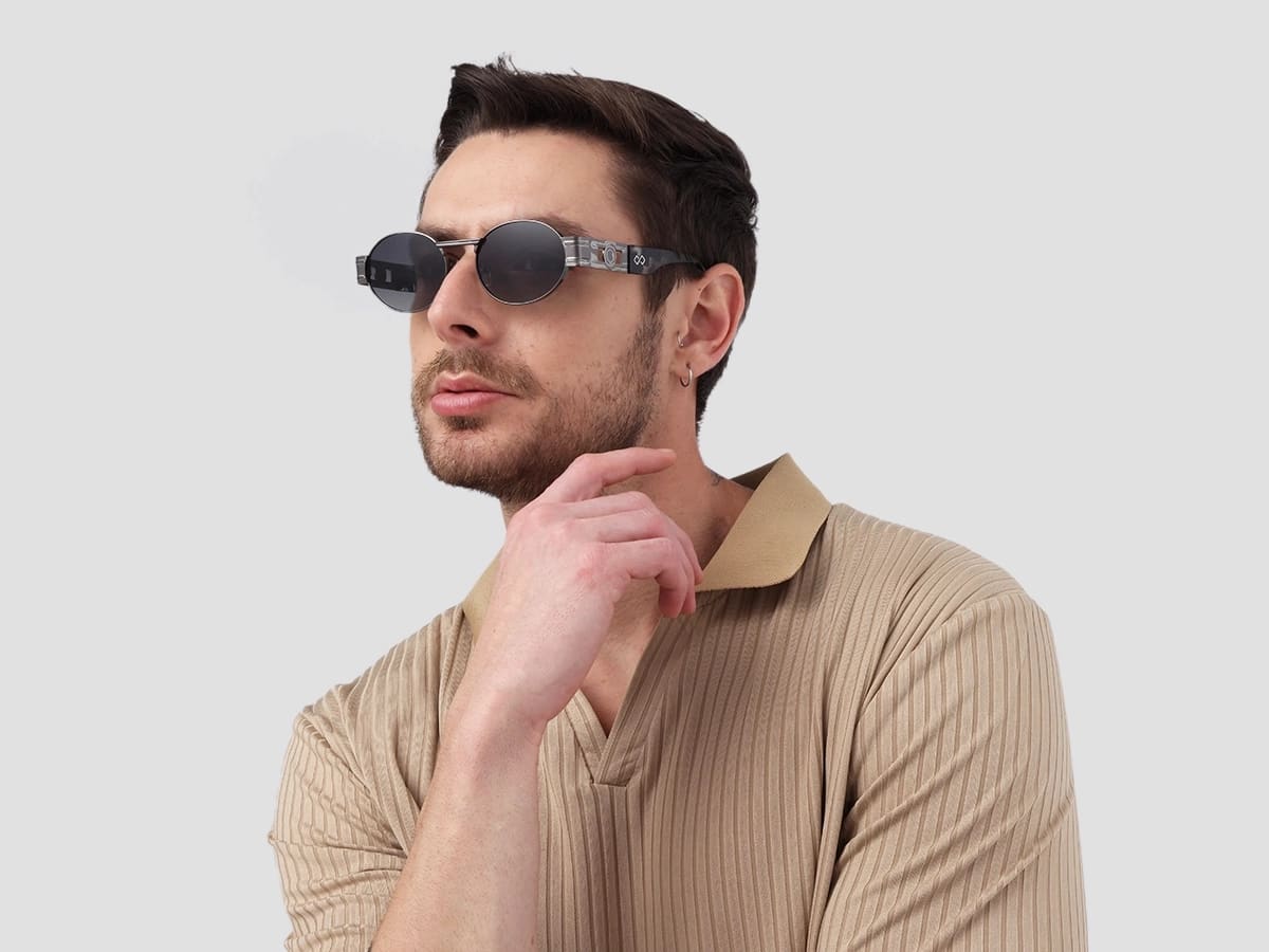 Matte Grey Oval Full Rim Sunglasses 42