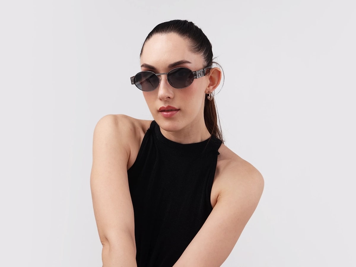 Matte Grey Oval Full Rim Sunglasses 51
