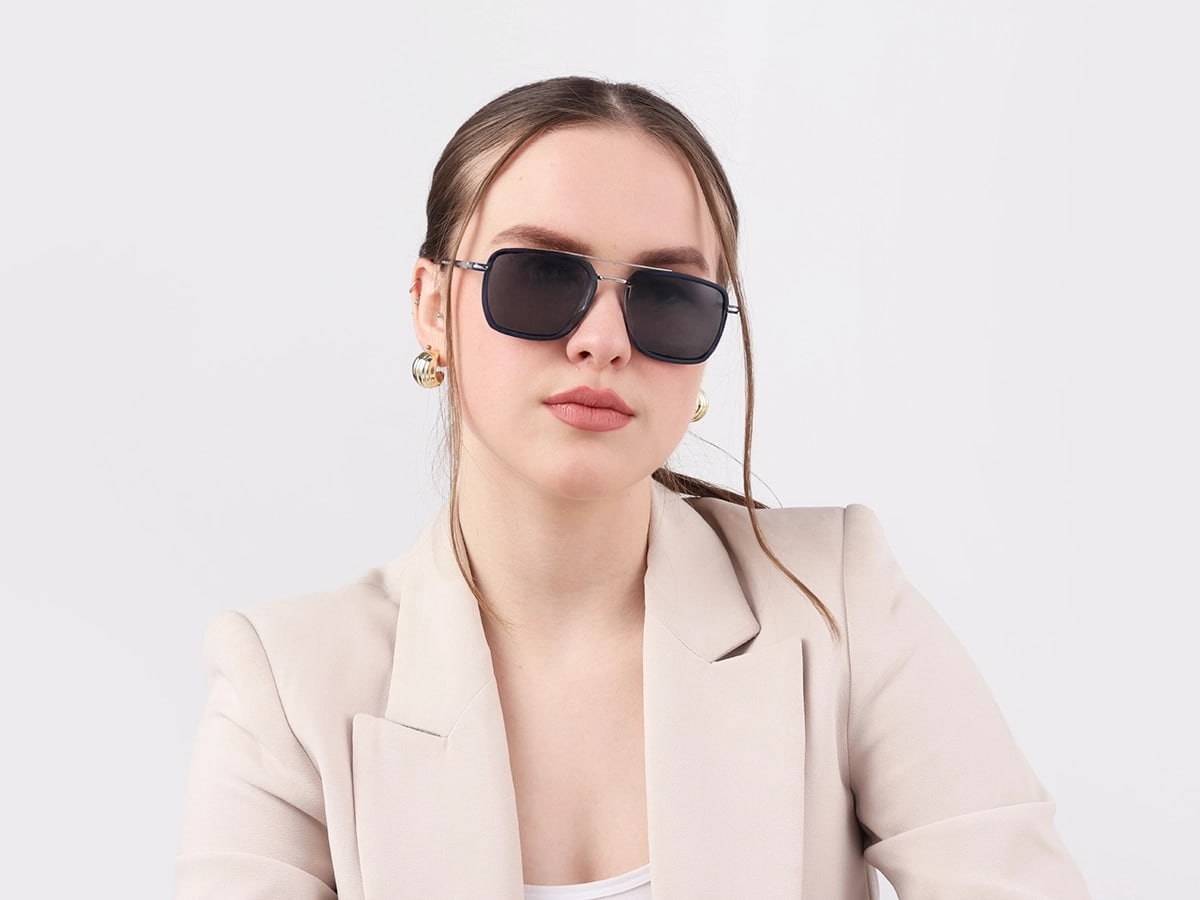 Matte Blue & Silver Metal Sunglasses 51