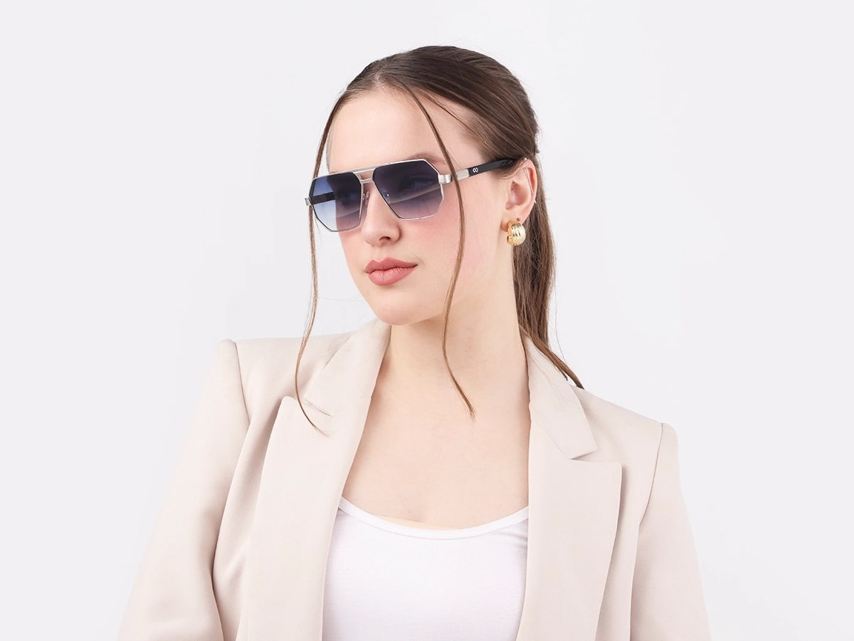 Matte Silver Pilot Double Bridge Sunglasses  52