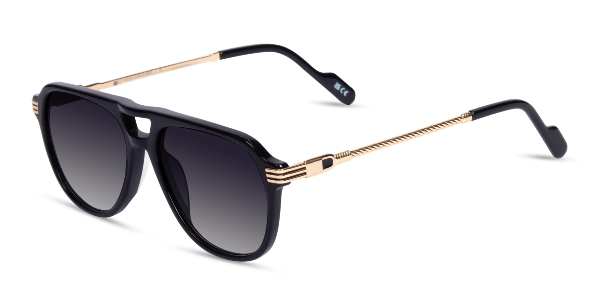 Black Double Bridge Pilot Sunglasses 3