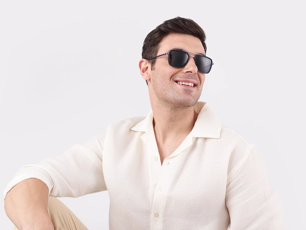 Matte Blue & Silver Metal Sunglasses 43