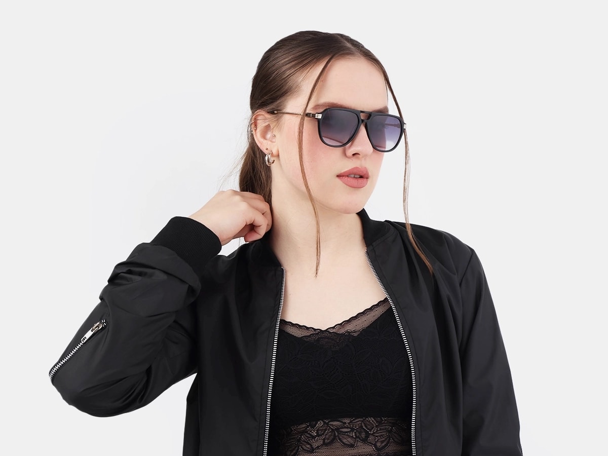 Black Double Bridge Pilot Sunglasses 51