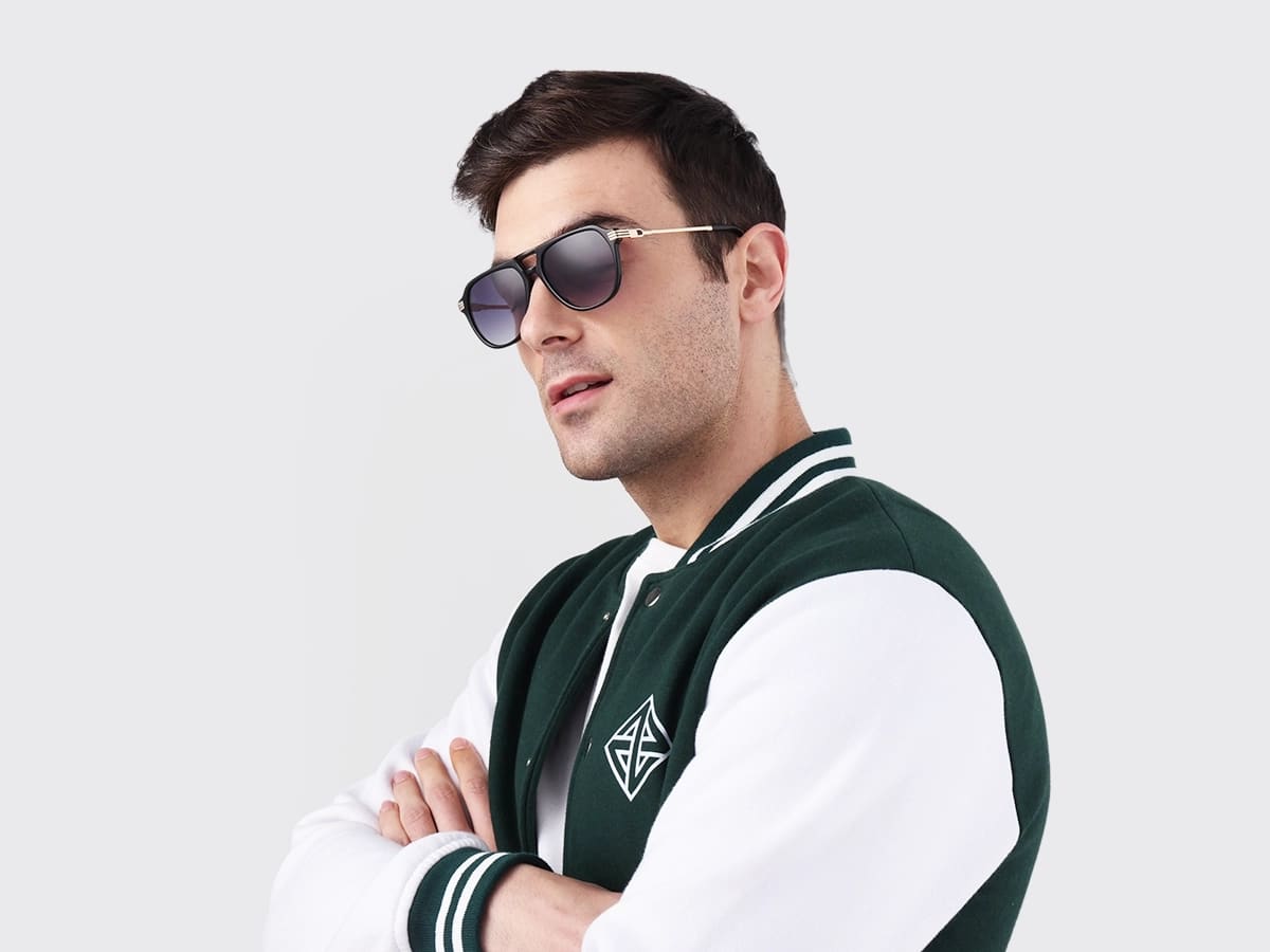 Black Double Bridge Pilot Sunglasses 42