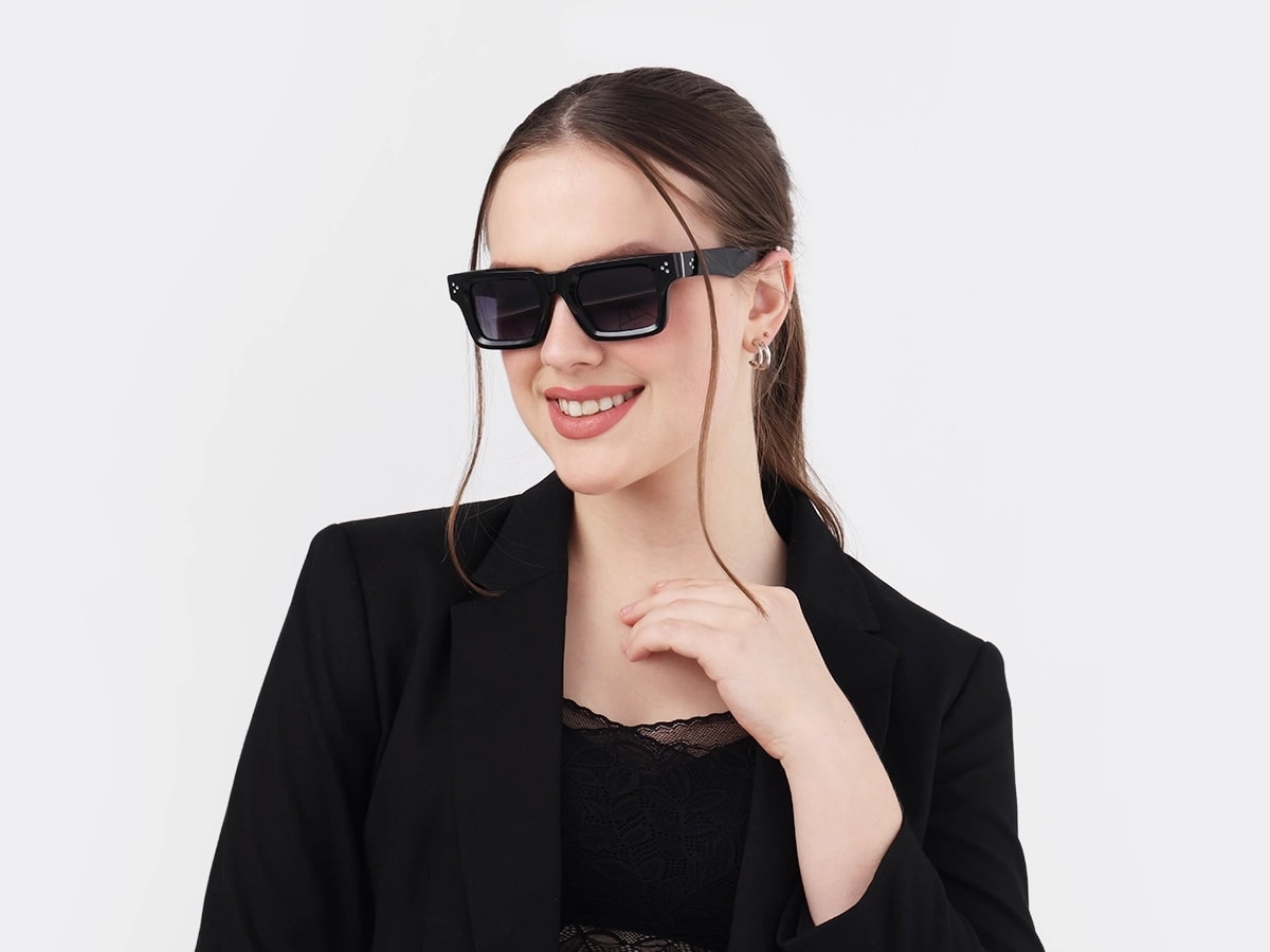 Thick Black Square Acetate Sunglasses 53