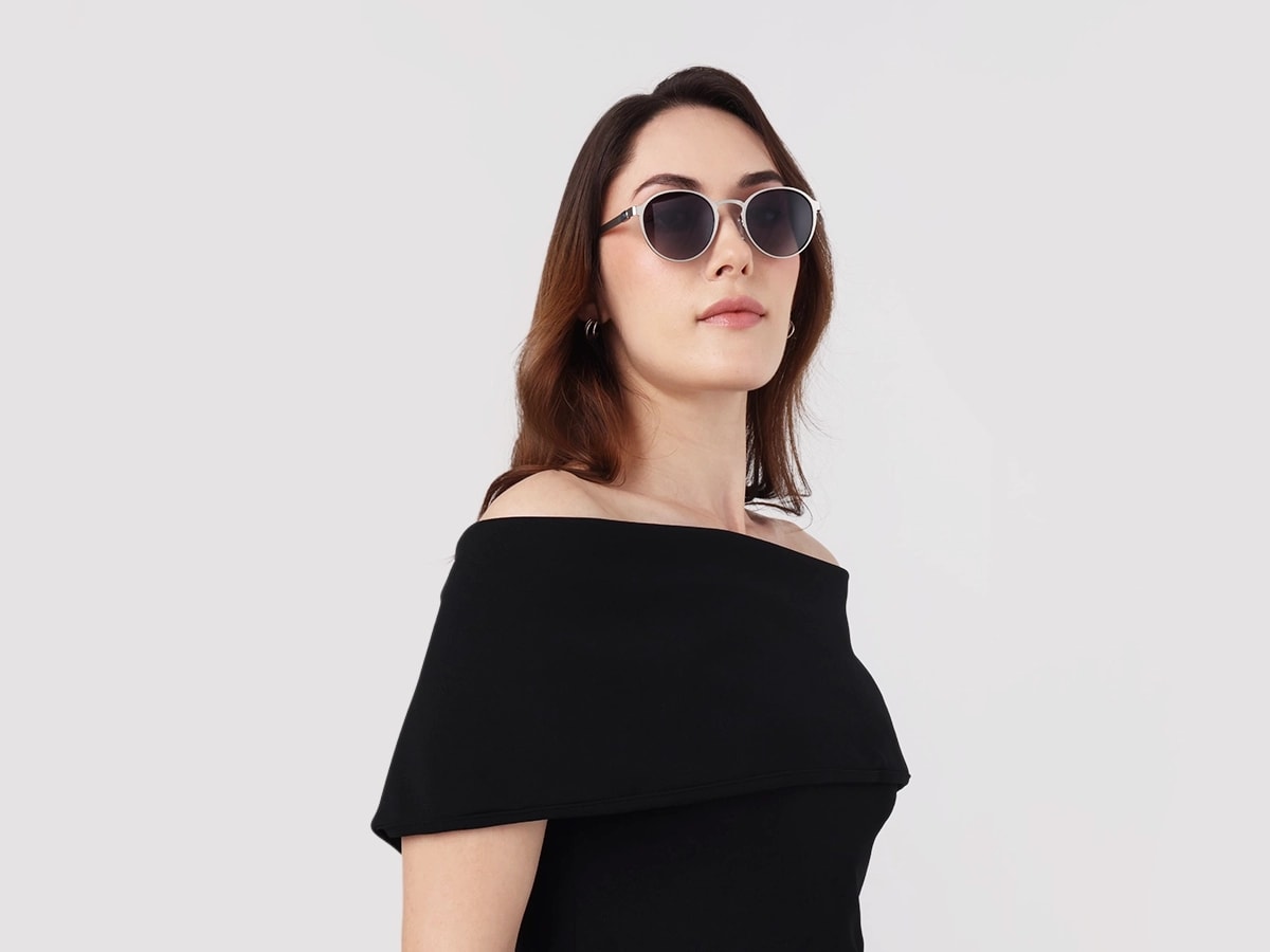 Matte Silver Keyhole Bridge Round Frame Sunglasses 53