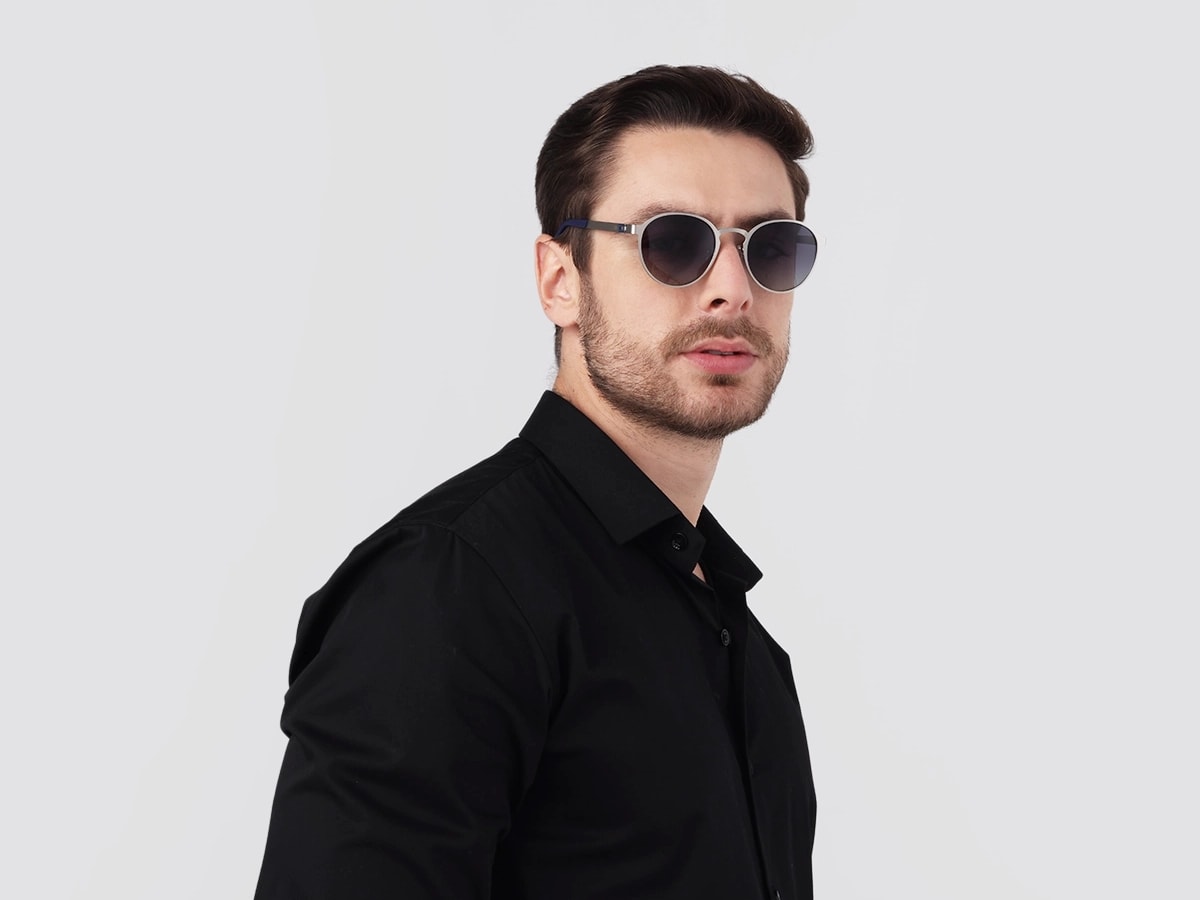 Matte Silver Keyhole Bridge Round Frame Sunglasses 43