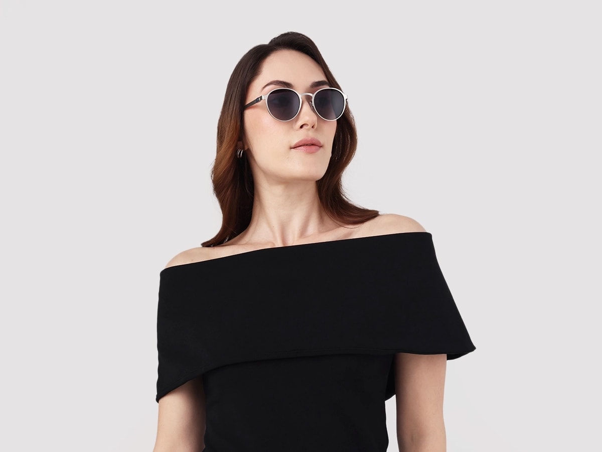 Matte Silver Keyhole Bridge Round Frame Sunglasses 51