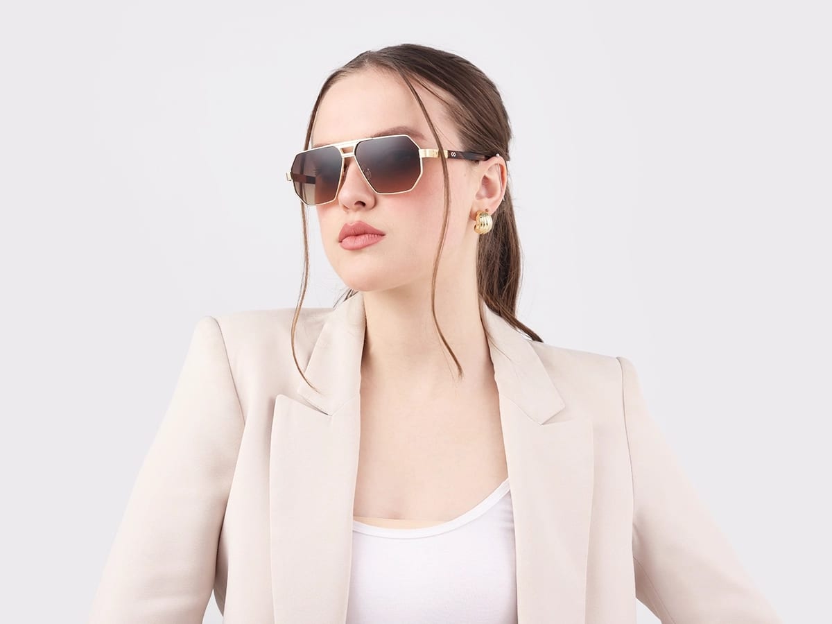 Gold Metal Full Rim Pilot Sunglasses 51