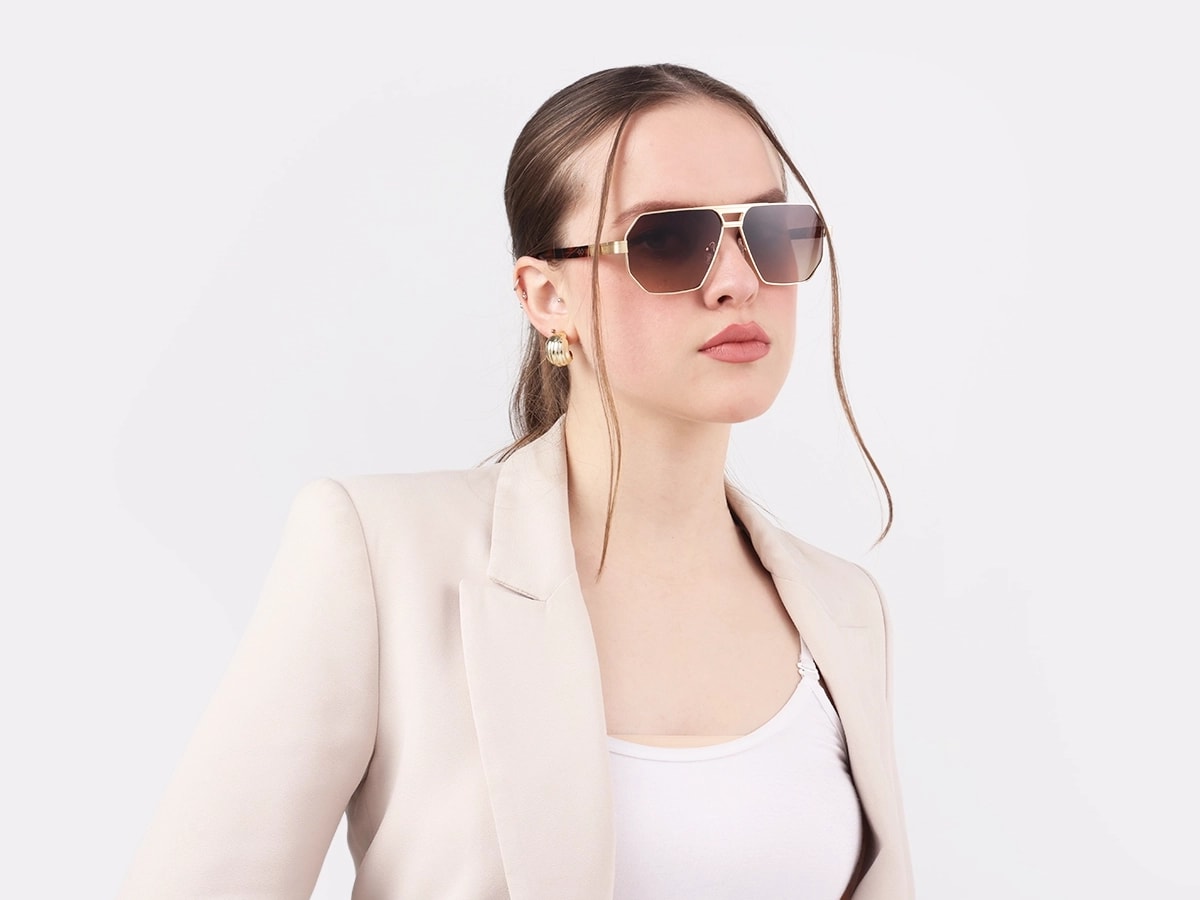 Gold Metal Full Rim Pilot Sunglasses  53