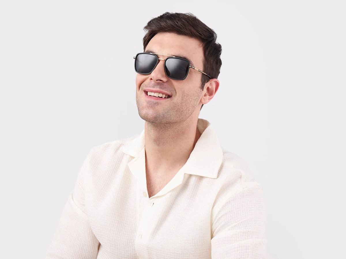 Matte Black & Gold Square Pilot Sunglasses 42