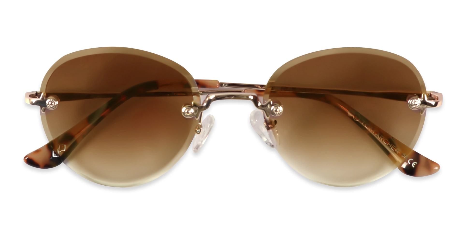 Champagne Gold & Beige Tortoise Rimless Sunglasses 6