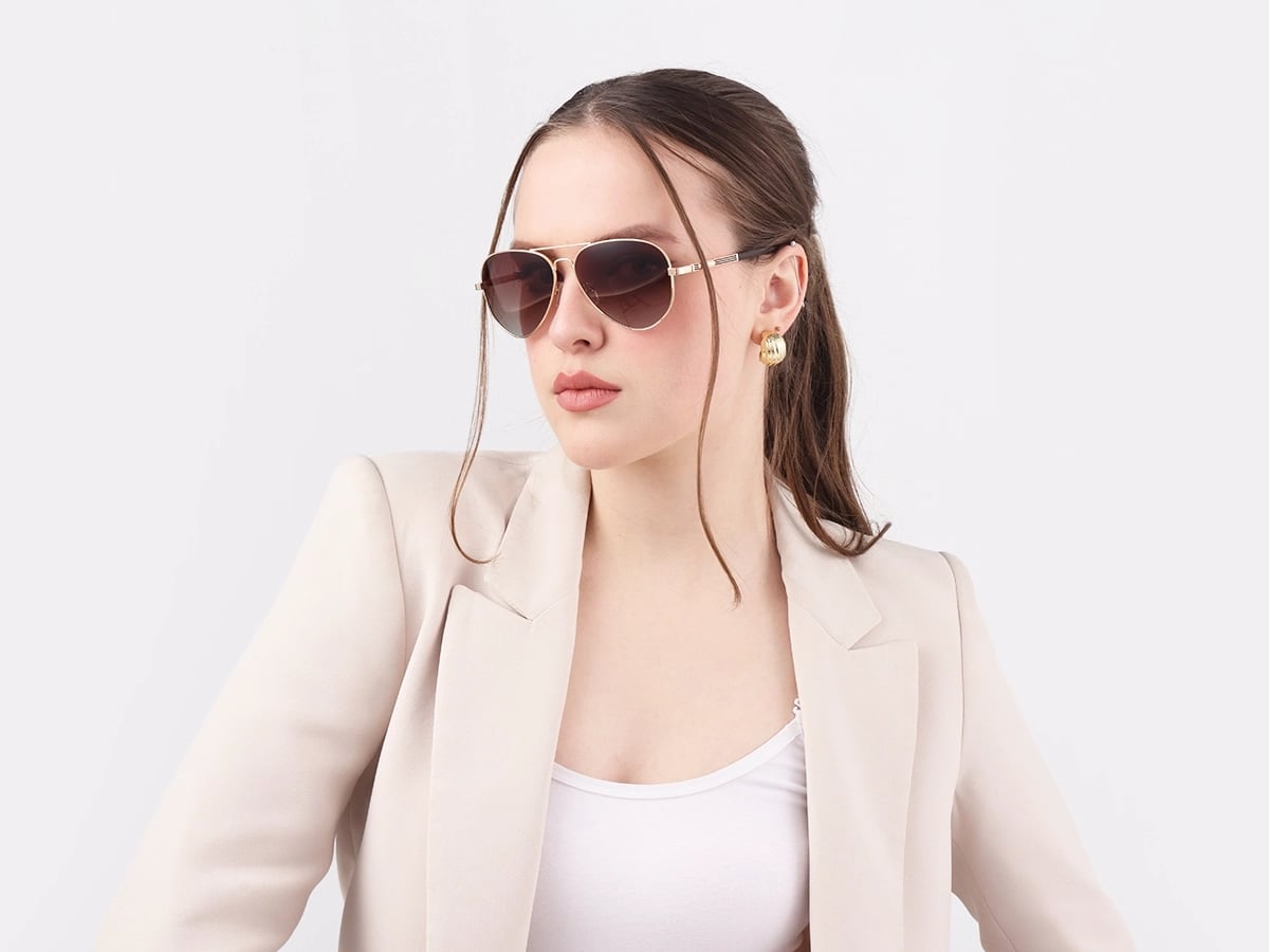 Gold Double Bridge Metal Pilot Sunglasses 51