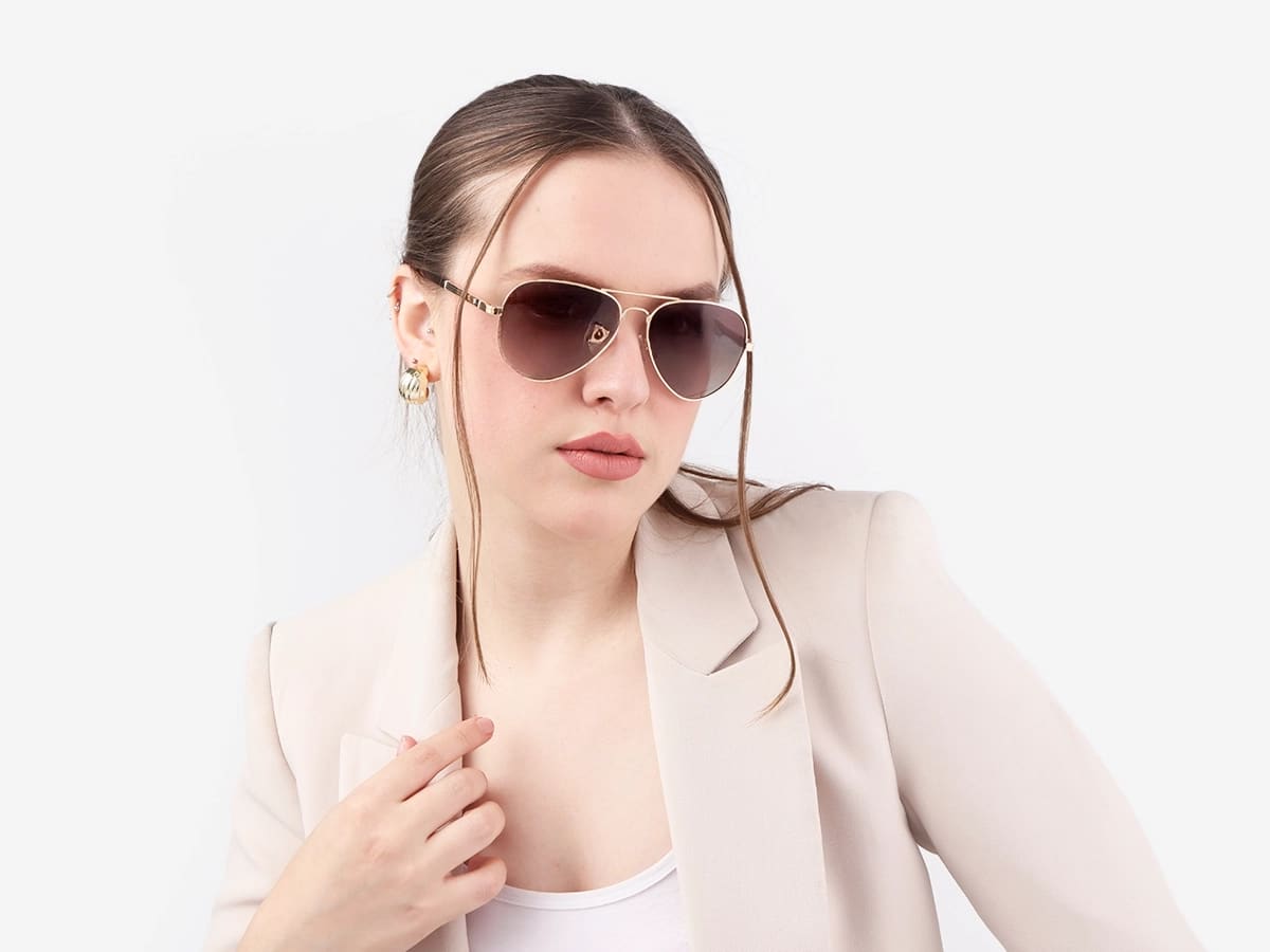 Gold Double Bridge Metal Pilot Sunglasses 52