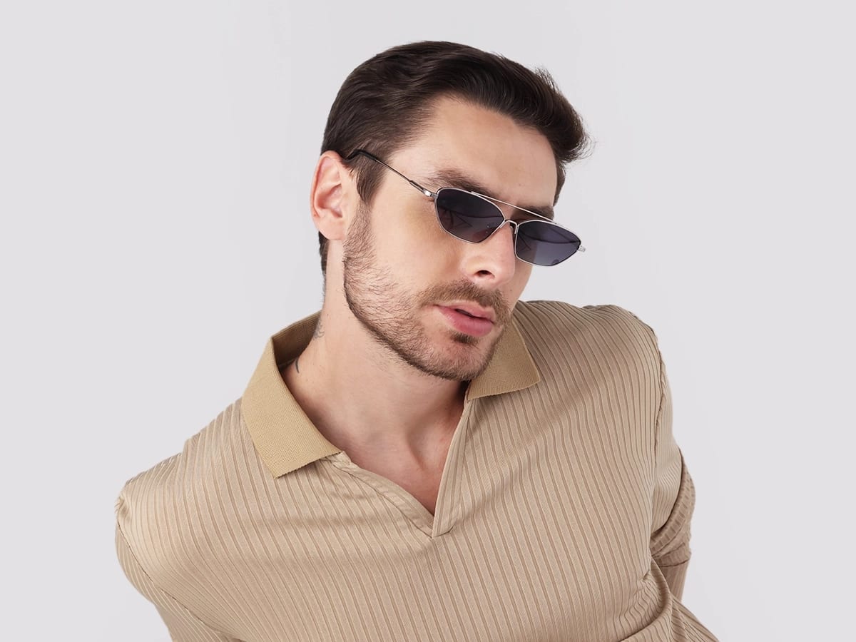 Silver Rectangle Geometric Full-Rim Sunglasses 43