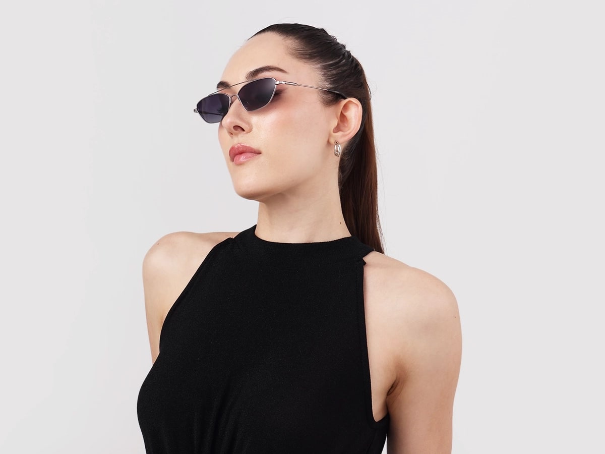 Silver Rectangle Geometric Full-Rim Sunglasses 52