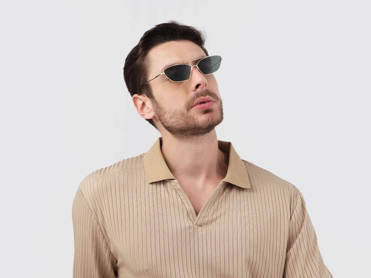 Matte Polished Gold Oval Metal Sunglasses 43