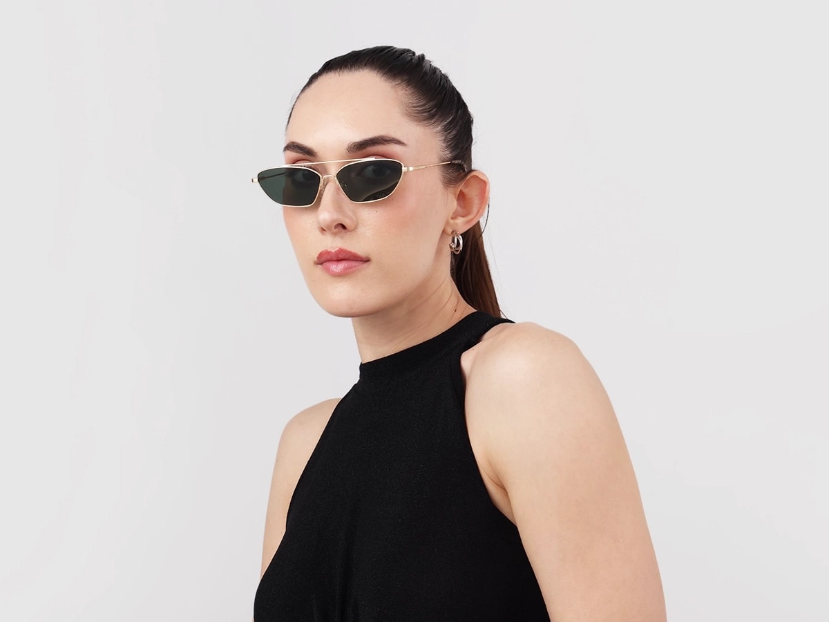 Matte Polished Gold Oval Metal Sunglasses 53