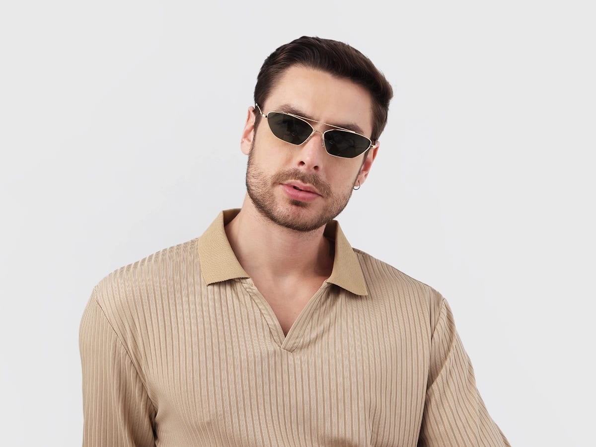 Matte Polished Gold Oval Metal Sunglasses 41