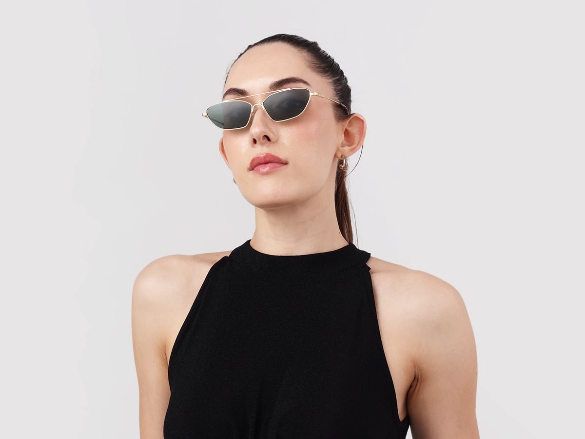 Matte Polished Gold Oval Metal Sunglasses 51