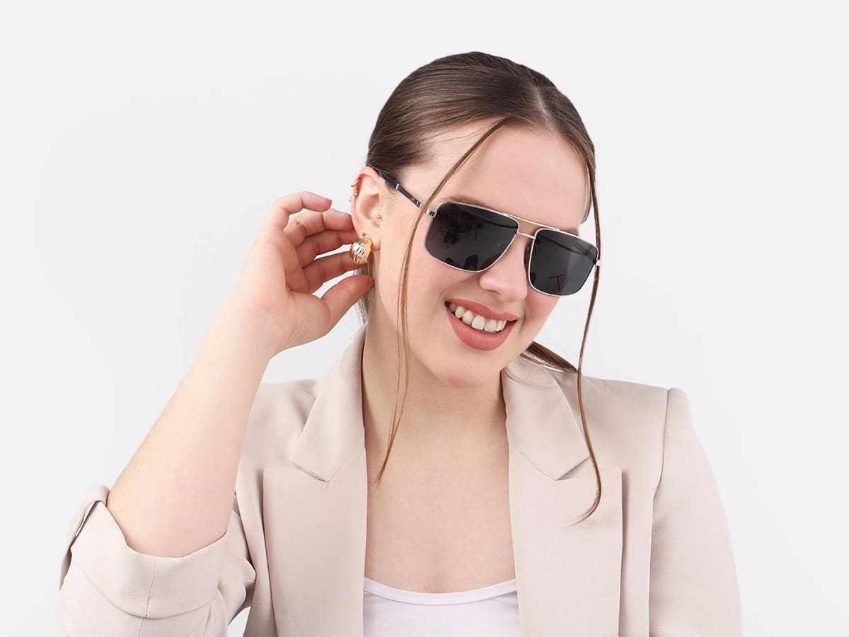 Silver Square Pilot Double Bridge Sunglasses 52