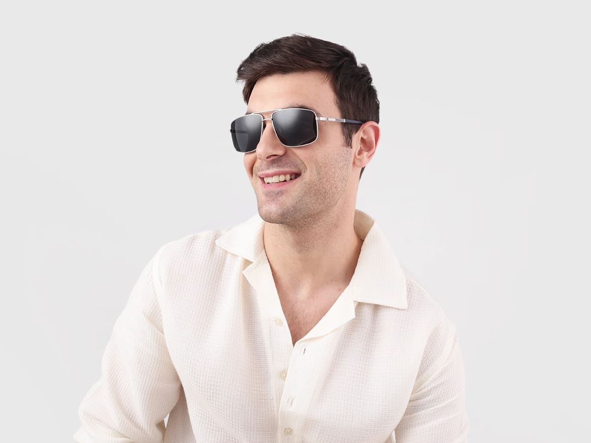 Silver Square Pilot Double Bridge Sunglasses 42