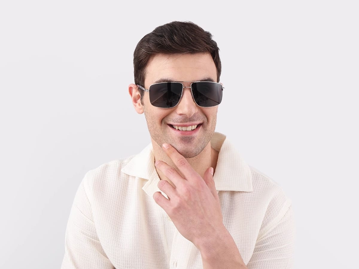 Silver Square Pilot Double Bridge Sunglasses 41