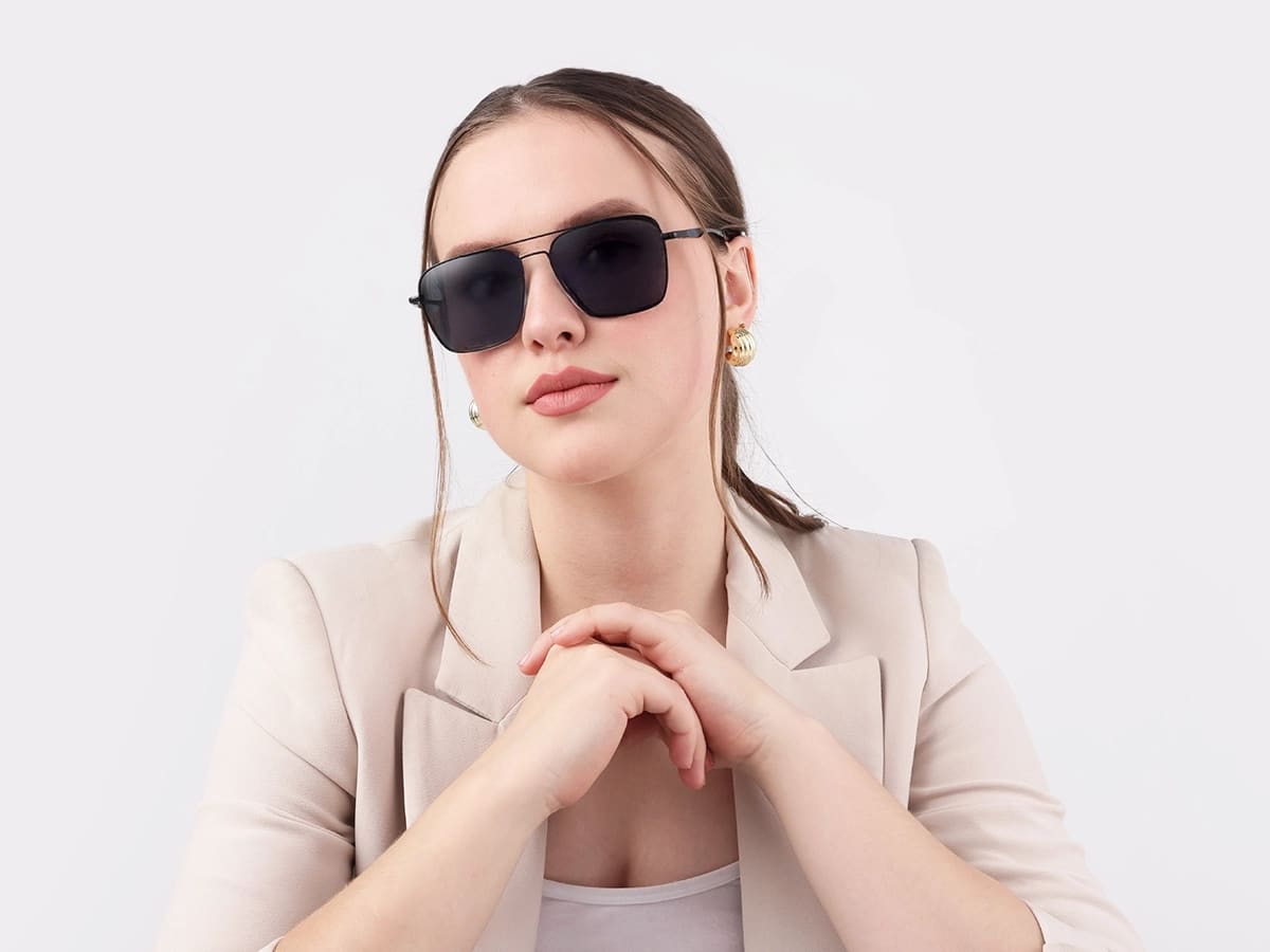 Black Metal Double Bridge Pilot Sunglasses 51