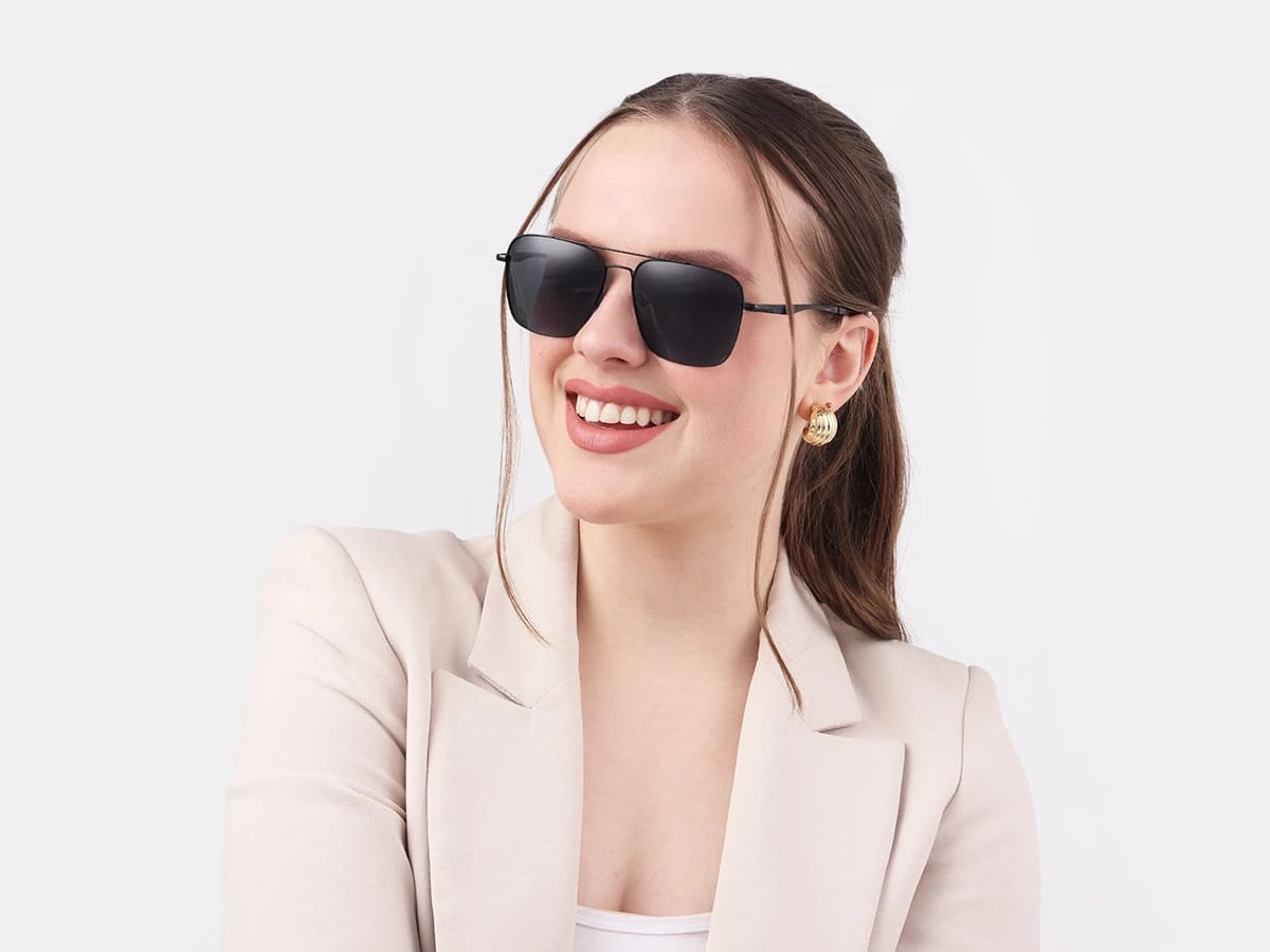 Black Metal Double Bridge Pilot Sunglasses 52