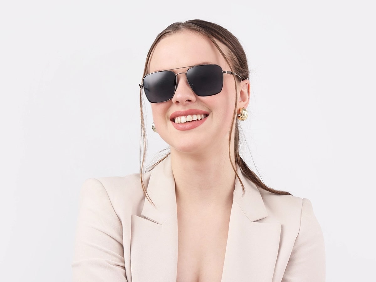 Black Metal Double Bridge Pilot Sunglasses 53