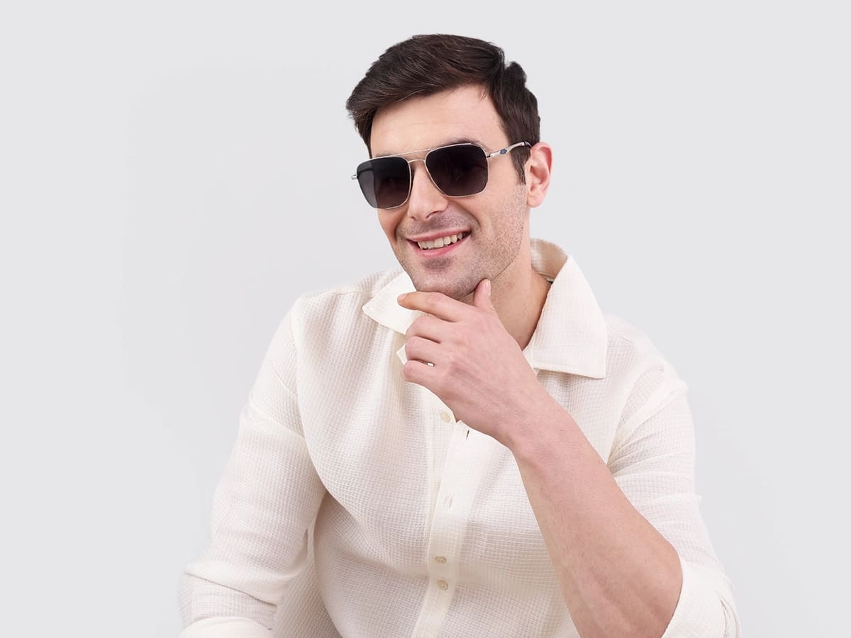 Silver Metal Double Bridge Pilot Sunglasses 41