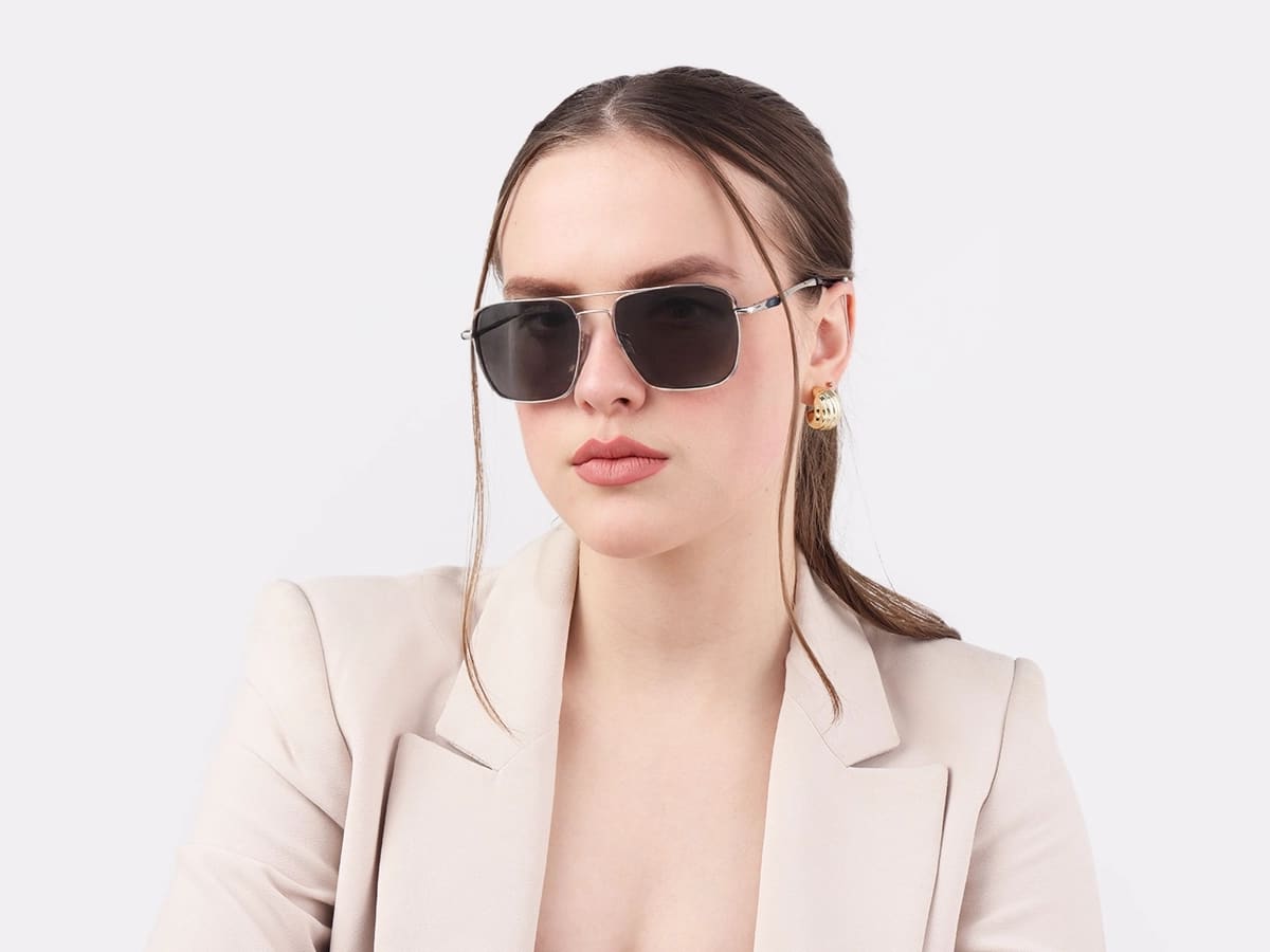 Silver Metal Double Bridge Pilot Sunglasses 51