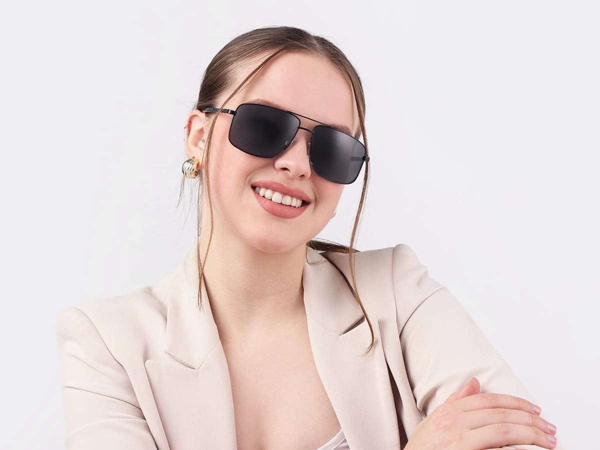 Square Black Pilot Double Bridge Sunglasses 52